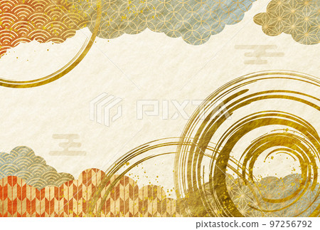 新年賀卡，日本圖案，雲，日本紙，背景，日本，金色 97256792