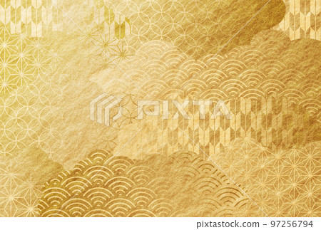 New Year's card, gold, luxury, New Year, cloud, Japanese paper, background 97256794