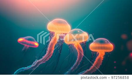 glowing sea jellyfishes on dark background, neural network generated art glowing sea jellyfishes on dark background, neural network generated art 97256858