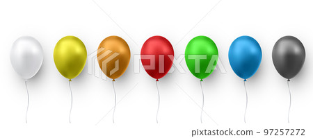 Realistic glossy color balloon. Balloons for birthday, holiday events, parties, weddings. Festival of romantic decorations. Vector illustration 97257272