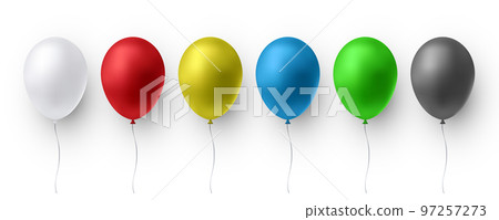 Realistic glossy color balloon. Balloons for birthday, holiday events, parties, weddings. Festival of romantic decorations. Vector illustration 97257273