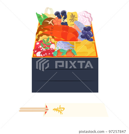 Three-tiered New Year dishes illustration material Three-tiered New Year dishes illustration material 97257847