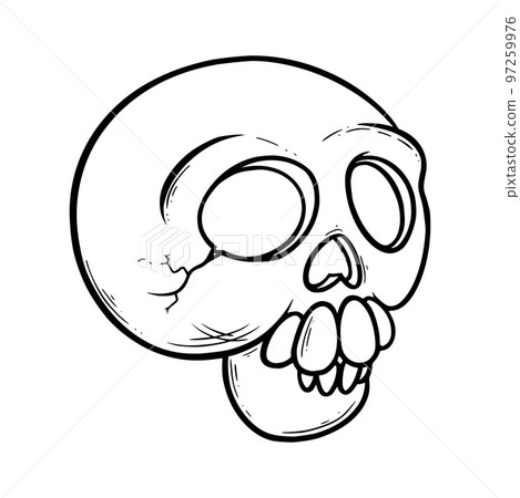 Pirate skull in cartoon style. Sketch of a human skull. Vector illustration 97259976