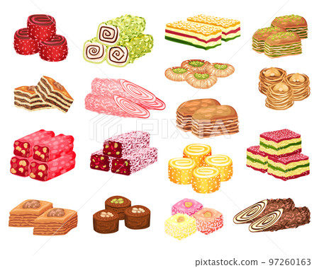 Oriental Sweets and Turkish Delights Big Vector Set 97260163
