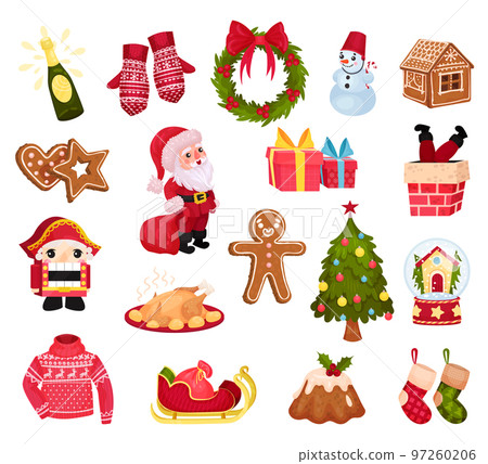 Festive New Year and Christmas Holiday Attribute Big Vector Set 97260206