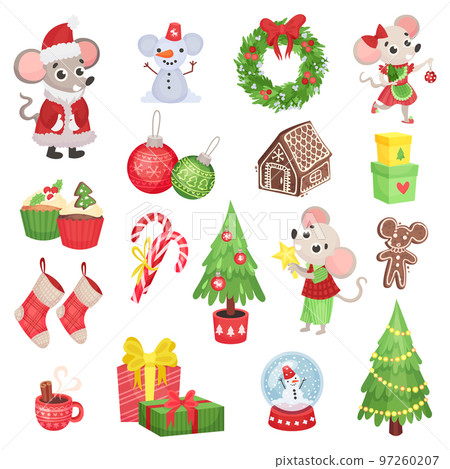Festive New Year and Christmas Holiday Attribute Big Vector Set 97260207