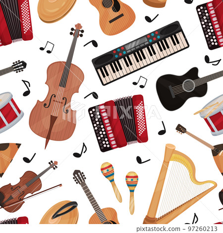 Musical Instruments Seamless Pattern Design for Entertainment Performance Vector Template 97260213