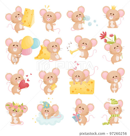 Cute Little Mouse with Long Tail Engaged in Different Activity Big Vector Set Cute Little Mouse with Long Tail Engaged in Different Activity Big Vector Set 97260256