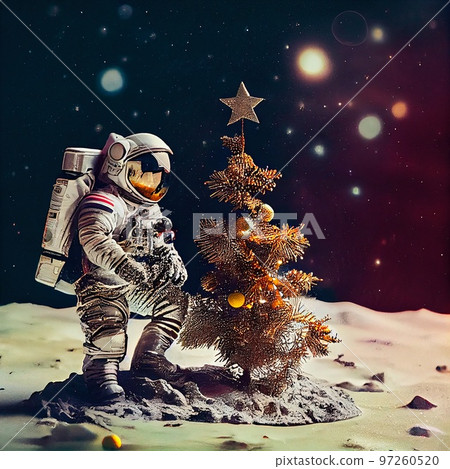 An astronaut celebrates Christmas on an alien planet. A high-tech astronaut from the future. The concept of space travel. Generative AI An astronaut celebrates Christmas on an alien planet. A high-tech astronaut from the future. The concept of space travel. Generative AI 97260520