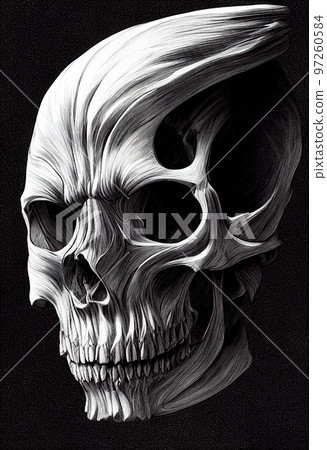 A horrible ancient skull. Halloween nightmarish Concept. Generative AI. A horrible ancient skull. Halloween nightmarish Concept. Generative AI. 97260584