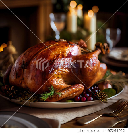 Christmas delicious juicy turkey. Holiday traditional dishes for Christmas or Thanksgiving. Generative AI. 97261022