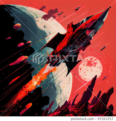 Space rocket takes off into the sky. Spaceship flies to search for new planets. The concept of launching a rocket into space. Generative AI Space rocket takes off into the sky. Spaceship flies to search for new planets. The concept of launching a rocket into space. Generative AI 97261057