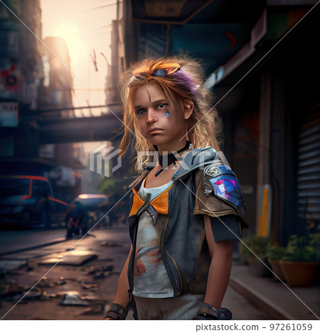 Portrait of a cute teenage girl. An artistic abstract fantasy. Concept of a modern child. Generative AI 97261059