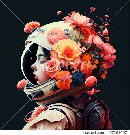 Portrait of an fictional astronaut in a spacesuit. High-tech astronaut from the future. The concept of space travel. Generative AI Portrait of an fictional astronaut in a spacesuit. High-tech astronaut from the future. The concept of space travel. Generative AI 97261067