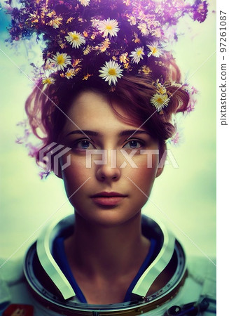 Abstract portrait of a beautiful fictional girl. Fashionable cute woman. Creative beautiful girl. Generative AI 97261087