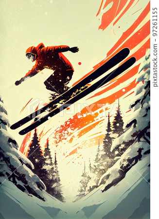 A skier descends a snowy mountain at great speed. skiing in the snowy mountains. Generative AI A skier descends a snowy mountain at great speed. skiing in the snowy mountains. Generative AI 97261155