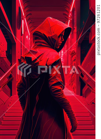 Portrait of a sci-fi cyberpunk girl. High-tech futuristic woman from the future. The concept of virtual reality and cyberpunk. Generative AI. 97261201