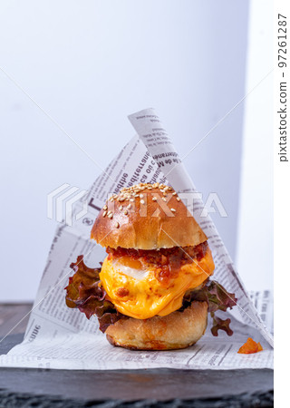Hamburger with melted cheese Hamburger with melted cheese 97261287