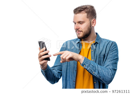 Man scrolling smartphone 97261311