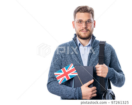 Man holding books and flag Man holding books and flag 97261325