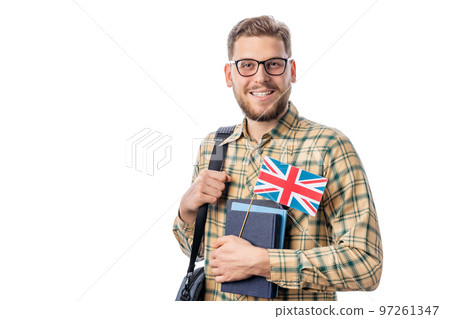 Student holding books and flag Student holding books and flag 97261347