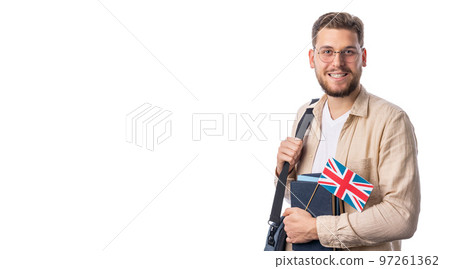Man with books and english flag Man with books and english flag 97261362