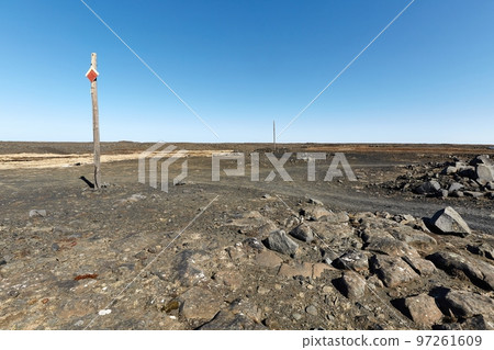 Hiking in Iceland, rugged valleys, black sediment Hiking in Iceland, rugged valleys, black sediment 97261609