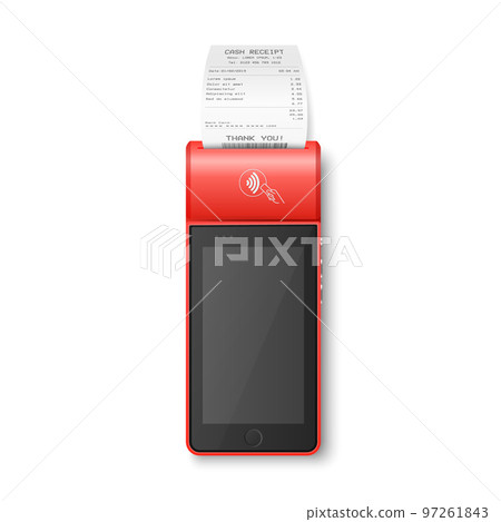 Vector 3d NFC Payment Machine with Approved Status, Paper Check, Receipt Isolated. Wi-fi, Wireless Payment. POS Terminal, Machine Design Template of Bank Payment Contactless Terminal, Mockup. Top VIew Vector 3d NFC Payment Machine with Approved Status, Paper Check, Receipt Isolated. Wi-fi, Wireless Payment. POS Terminal, Machine Design Template of Bank Payment Contactless Terminal, Mockup. Top VIew 97261843