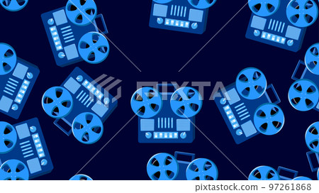 Seamless pattern endless with music audio cassette old retro tape recorders vintage hipster from 70s, 80s, 90s isolated on blue background. Vector illustration Seamless pattern endless with music audio cassette old retro tape recorders vintage hipster from 70s, 80s, 90s isolated on blue background. Vector illustration 97261868