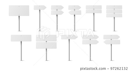 Vector White Blank Warning, Danger Stop Sign Frame Icon Set Isolated. Dangerous Sign, Plates Collection. Design Template of Road Sign 97262132