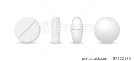 Vector 3d Realistic White Pharmaceutical Medical Pill, Capsule, Tablet Icon Set Isolated on White Background. Front View. Medical Concept Vector 3d Realistic White Pharmaceutical Medical Pill, Capsule, Tablet Icon Set Isolated on White Background. Front View. Medical Concept 97262170