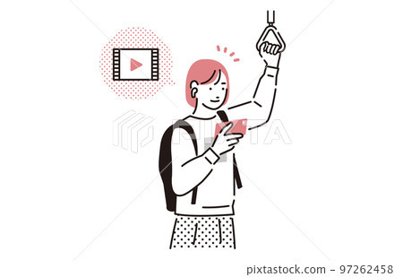 在校車上觀看智能手機視頻的女大學生 97262458