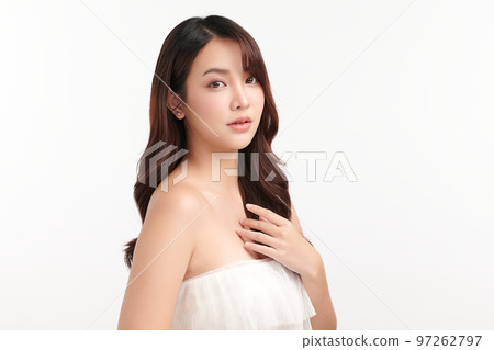 Beautiful young asian woman with clean fresh skin on white background, Face care, Facial treatment, Cosmetology, beauty and spa, Asian women portrait. Beautiful young asian woman with clean fresh skin on white background, Face care, Facial treatment, Cosmetology, beauty and spa, Asian women portrait. 97262797