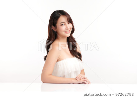 Beautiful young asian woman with clean fresh skin on white background, Face care, Facial treatment, Cosmetology, beauty and spa, Asian women portrait. 97262798