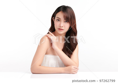 Beautiful young asian woman with clean fresh skin on white background, Face care, Facial treatment, Cosmetology, beauty and spa, Asian women portrait. Beautiful young asian woman with clean fresh skin on white background, Face care, Facial treatment, Cosmetology, beauty and spa, Asian women portrait. 97262799