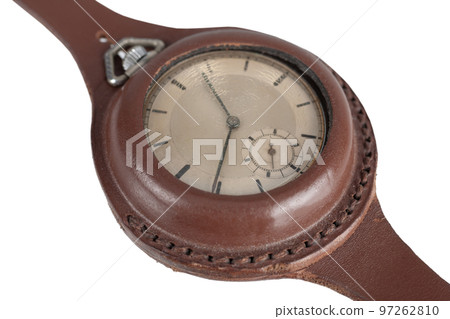 Vintage pocket watch in leather watch strap with stainless buckle that upgrade pocket watch to wristwatch. World War 1 period. Vintage pocket watch in leather watch strap with stainless buckle that upgrade pocket watch to wristwatch. World War 1 period. 97262810