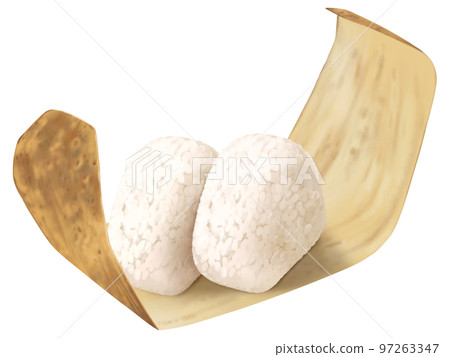 竹皮包咸飯糰的美味、逼真味道的手繪插圖 97263347