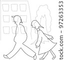 Sketch illustration of men and women walking around the city 97263353
