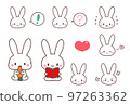 Cute white rabbit full of expressions, reading, carrots, surprise, question, wink, emotions, icon video material Cute white rabbit full of expressions, reading, carrots, surprise, question, wink, emotions, icon video material 97263362