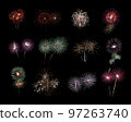 Colorful assorted fireworks selection on a black background. 97263740