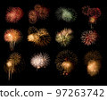 Colorful assorted fireworks selection on a black background. 97263742