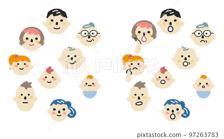 各代人的微笑和困惑的面部表情集插圖素材 97263783