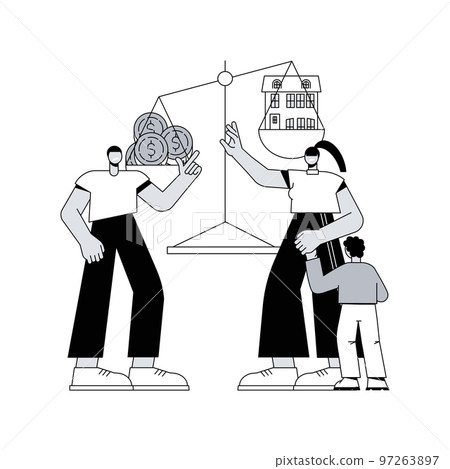 Judicial separation abstract concept vector illustration. Legal separation, married couple, court order, family law, divorce alternative, parental rights, judge gavel, property abstract metaphor. 97263897