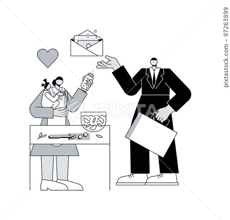 Breadwinner abstract concept vector illustration. Earn money, work from home, husband businessman, working father mother, family needs support, freelance work, homemaking wife abstract metaphor. Breadwinner abstract concept vector illustration. Earn money, work from home, husband businessman, working father mother, family needs support, freelance work, homemaking wife abstract metaphor. 97263899