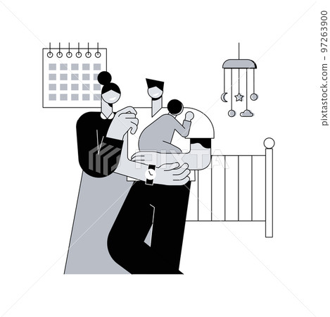 Parental leave abstract concept vector illustration. Family maternity paternity leave, happy family, take care of baby, mother and newborn child, father walking playing with son abstract metaphor. 97263900