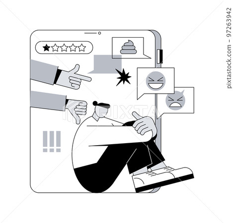 Internet criticism abstract concept vector illustration. Social media behavior, hate speech, comments and share, negative opinion, troll message, fake profile, anonymous abstract metaphor. 97263942
