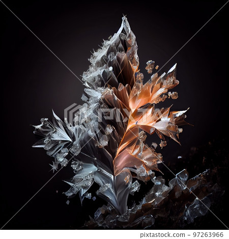 Shiny Crystal ice gem isolated on black background. Natural precious mineral stone artistic illustration. Decorative Crystal ice gemstone realistic square poster. 97263966