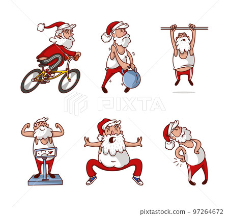 Santa Claus in Red Pants and Tank Top Doing Sport Vector Set Santa Claus in Red Pants and Tank Top Doing Sport Vector Set 97264672