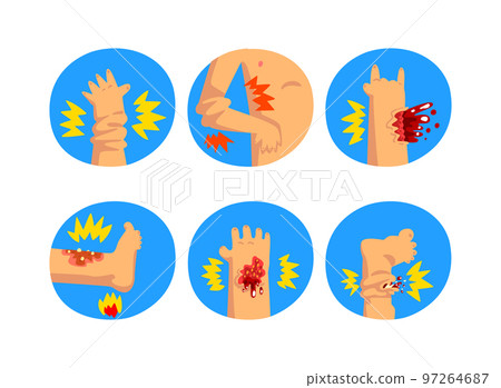 First Aid for Wounded Arm and Leg in Blue Circle Vector Set First Aid for Wounded Arm and Leg in Blue Circle Vector Set 97264687
