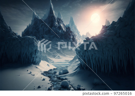 illustration snow mountain mountain nature lake ice forest conifer icicle cold 97265016